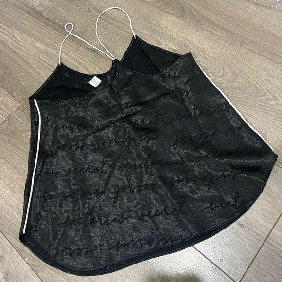 Victoria’s Secret Satin Cami Top | Small | Black Script Print | Strappy Back - Picture 2 of 6